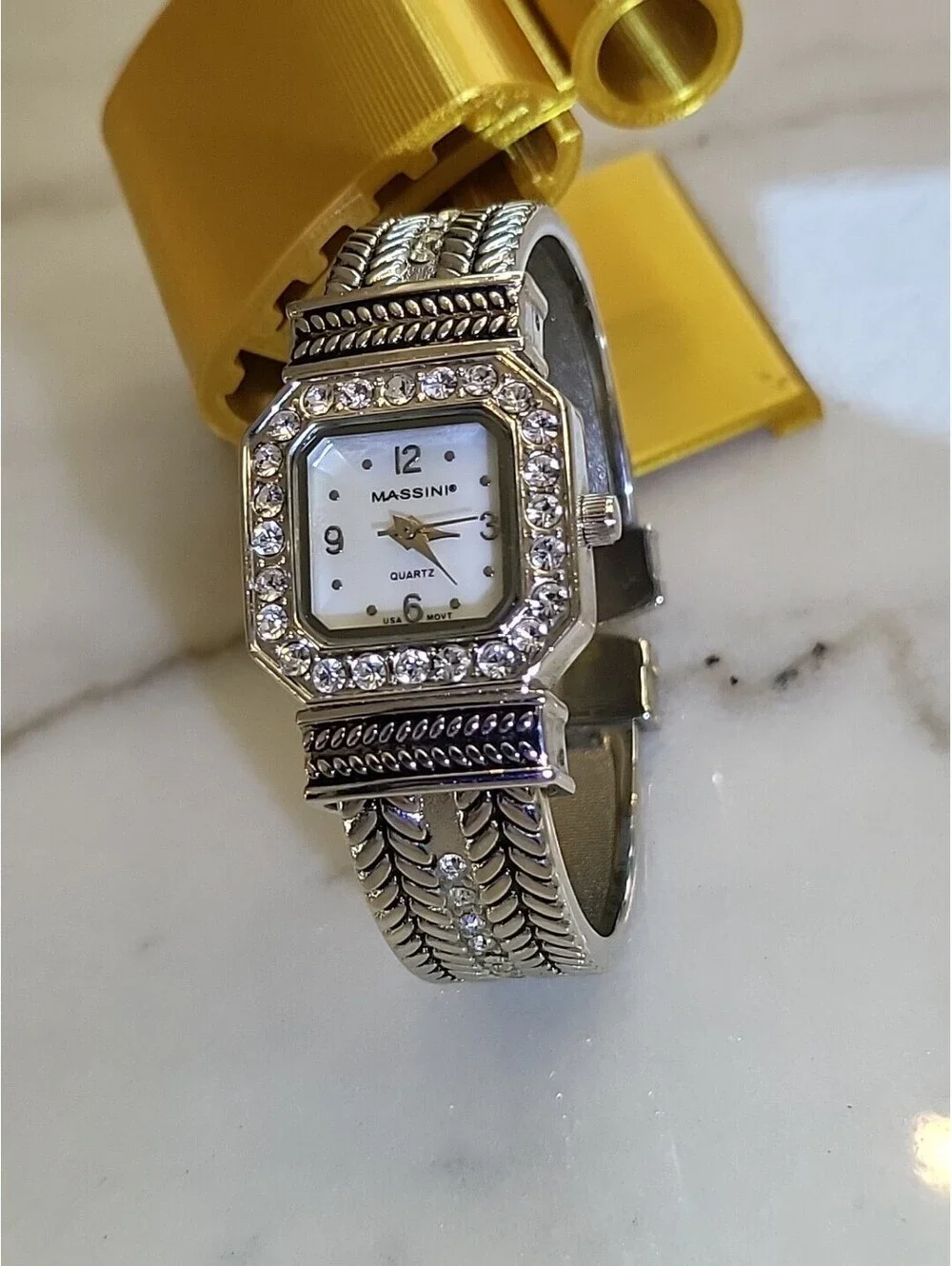 Vtg Massini Womans Watch Bangle OSFA New Battery Silvertone 23mm Works EUC